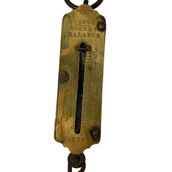 Hughes's Pocket Balance brass scale 0-25 markings patent hanging loop riveted 7" - Picture 2 of 5